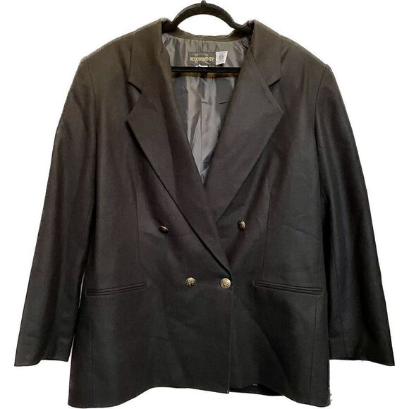 🔴 Vintage Requirements 100% Oversized Wool Blazer Black gold buttons size 18 - Picture 1 of 13